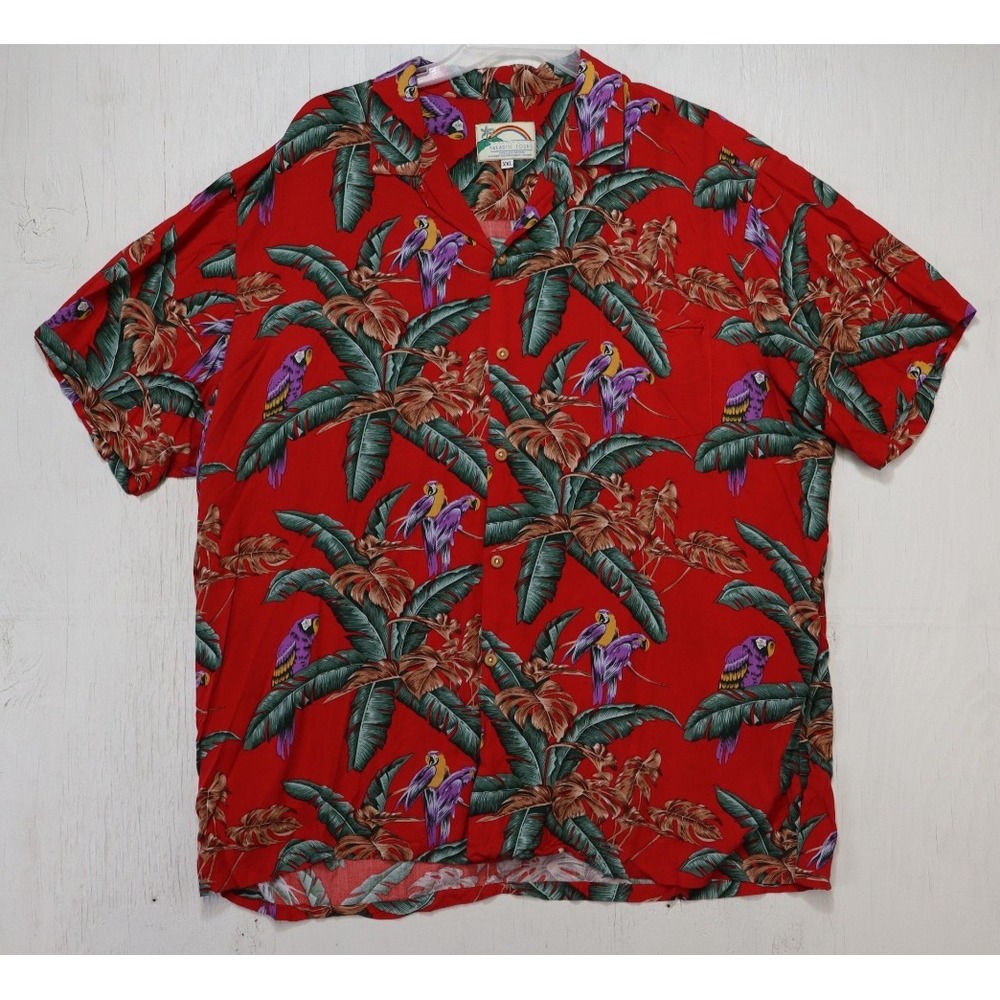 Paradise Found Hawaiian Shirt Magnum PI Floral Red Rayon Mens Size XXL
